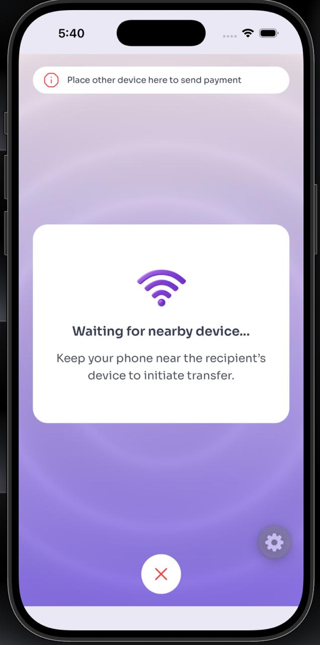 SwissPay App — waiting for nearby device
